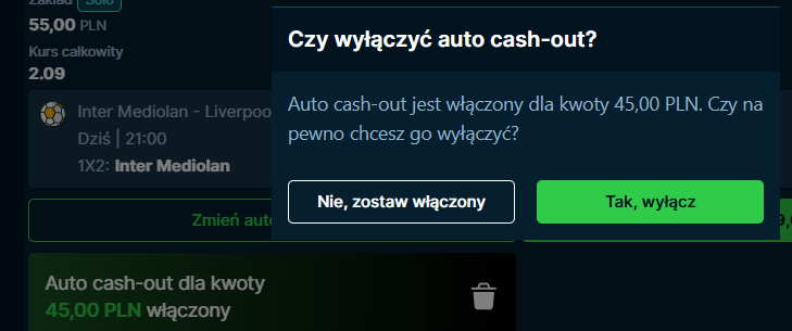 Usunięcie auto cash-outu